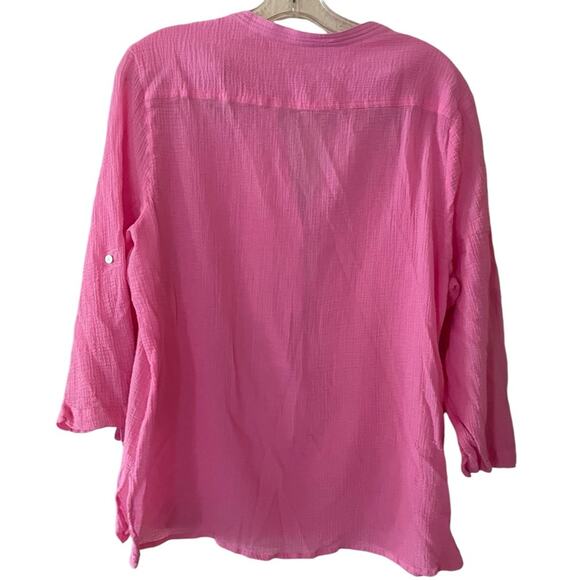 Tommy Bahama Shirt Blouse Women XL Casual Coastline Resort Gauze Cotton Top Pink - Picture 5 of 13